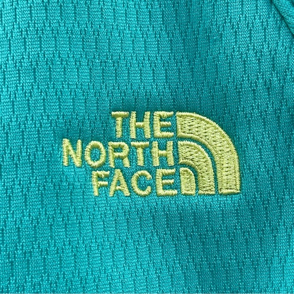 The North Face, two-toned teal with yellow accent, lightweight fleece hoodie, M - Picture 6 of 8